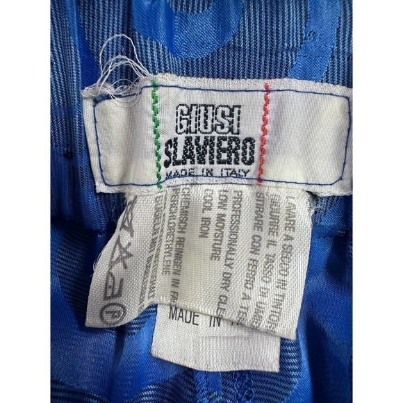 VTG GIUSI SLAVIERO Pant Suit Italy Sapphire Blue Damask Silk Sz M - Picture 8 of 9